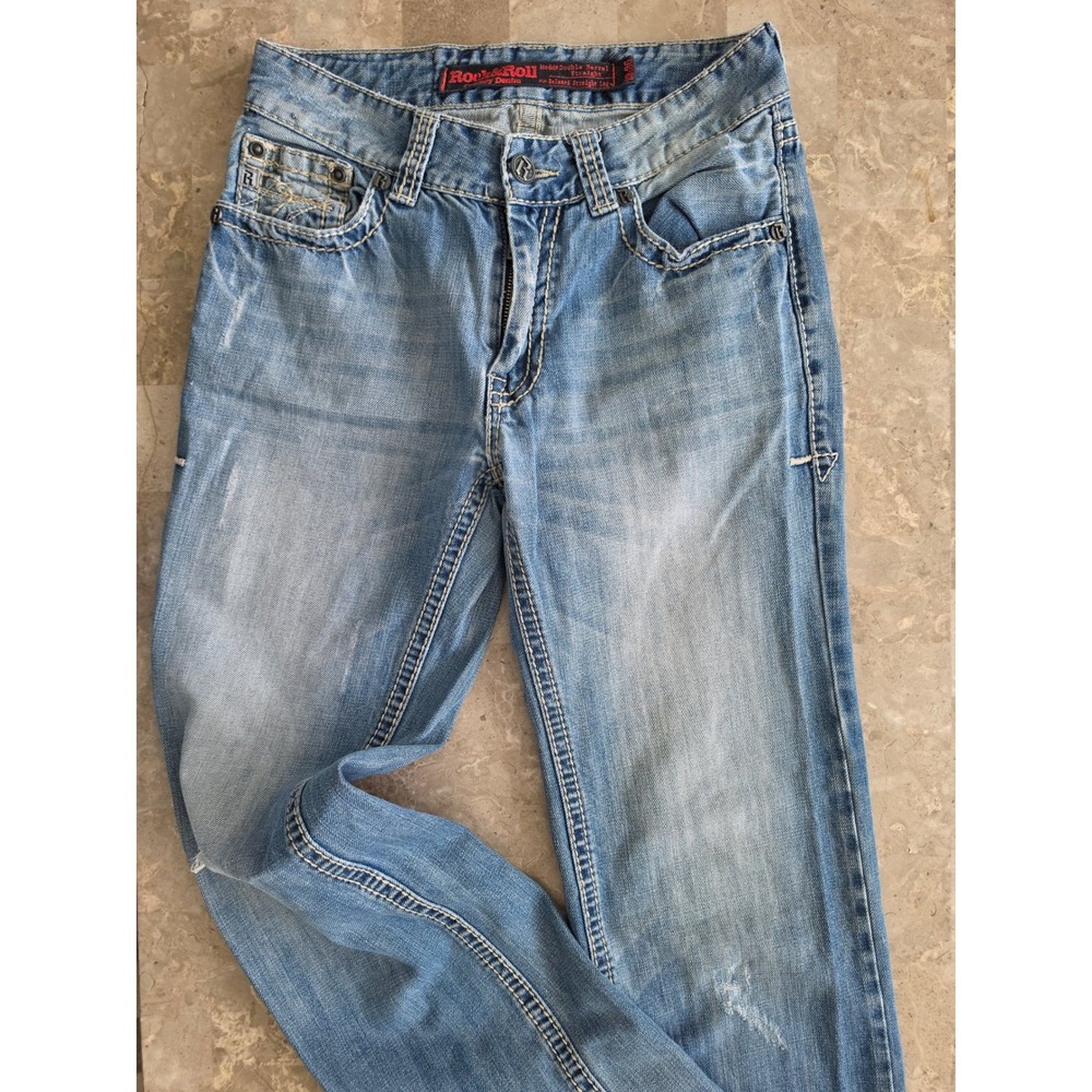 Rock & Roll Cowboy Double Barrel Relaxed Straight Jeans Mens 29x34 Blue Denim - Picture 14 of 16